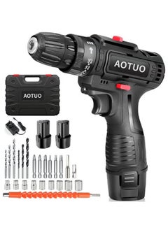 AOTUO Cordless Impact Hammer Drill Driver 24V 2 Gear Speed LED Light and 2 Batteries Included for Wood Cement Concrete Ceiling Brick Wall  - Image 2