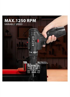 AOTUO Cordless Impact Hammer Drill Driver 24V 2 Gear Speed LED Light and 2 Batteries Included for Wood Cement Concrete Ceiling Brick Wall  - Image 4