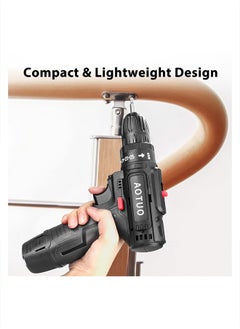 AOTUO Cordless Impact Hammer Drill Driver 24V 2 Gear Speed LED Light and 2 Batteries Included for Wood Cement Concrete Ceiling Brick Wall  - Image 5