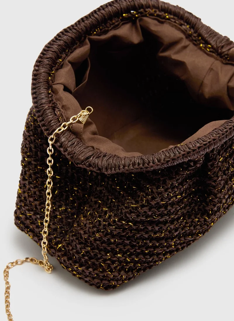 ماتلان Chocolate Brown Straw Clutch Bag