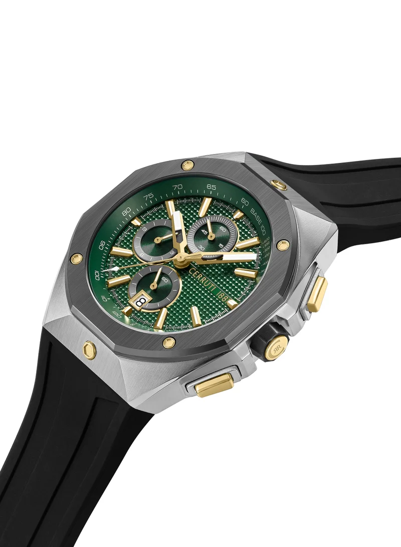 شيروتي 1881 ساعة أريزو كرونوغراف للرجال بقرص أخضر مطفي غيلوش وحزام سيليكون أسود