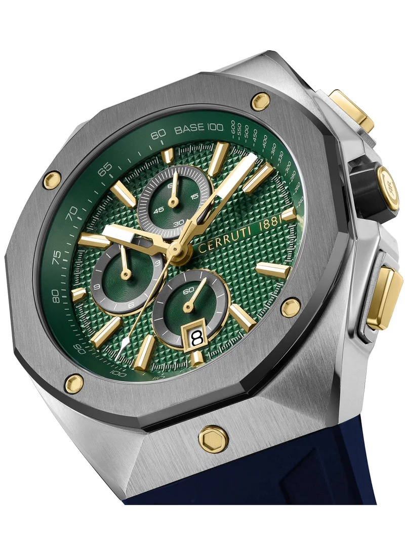 CERRUTI 1881 Black Men's Arezzo Chronograph Watch for Men - Guilloche Matte Green Dial, Black Silicon Strap for Men | Best Price UAE