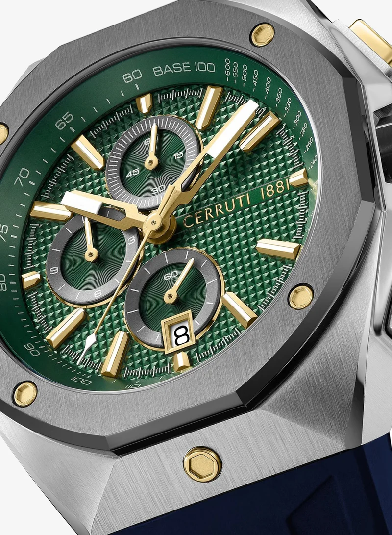 CERRUTI 1881 Black Men's Arezzo Chronograph Watch for Men - Guilloche Matte Green Dial, Black Silicon Strap for Men | Best Price UAE