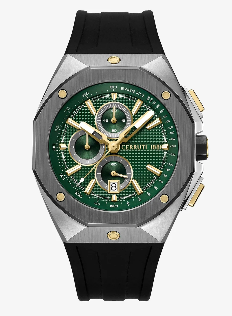 CERRUTI 1881 Arezzo Chronograph Watch for Men - Guilloche Matte Green Dial, Black Silicon Strap