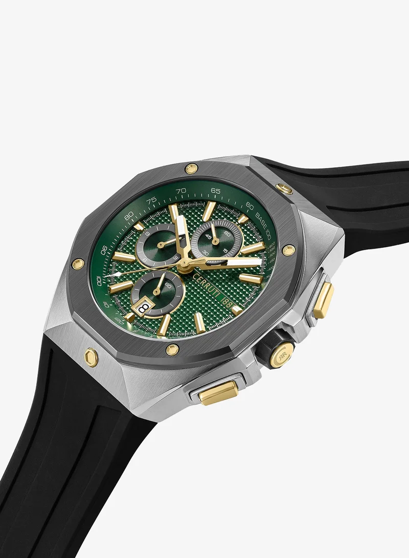 CERRUTI 1881 Arezzo Chronograph Watch for Men - Guilloche Matte Green Dial, Black Silicon Strap