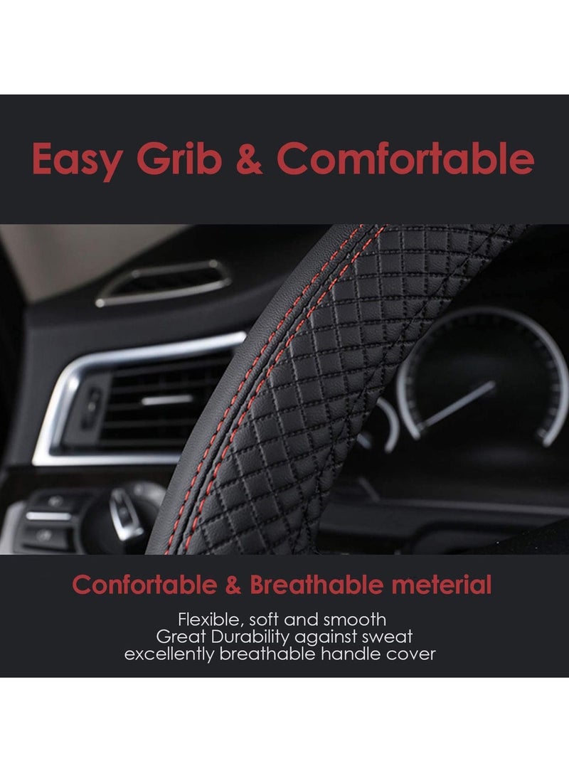 SYOSI Universal Car Steering Wheel Covers, Balck 15 Inch Leather Steering Wheel Cover for SUV Honda, Odorless Anti-slip Skidproof Steering Wheel Cover, Car Accessories Sweat Automotive Interior - Image 2