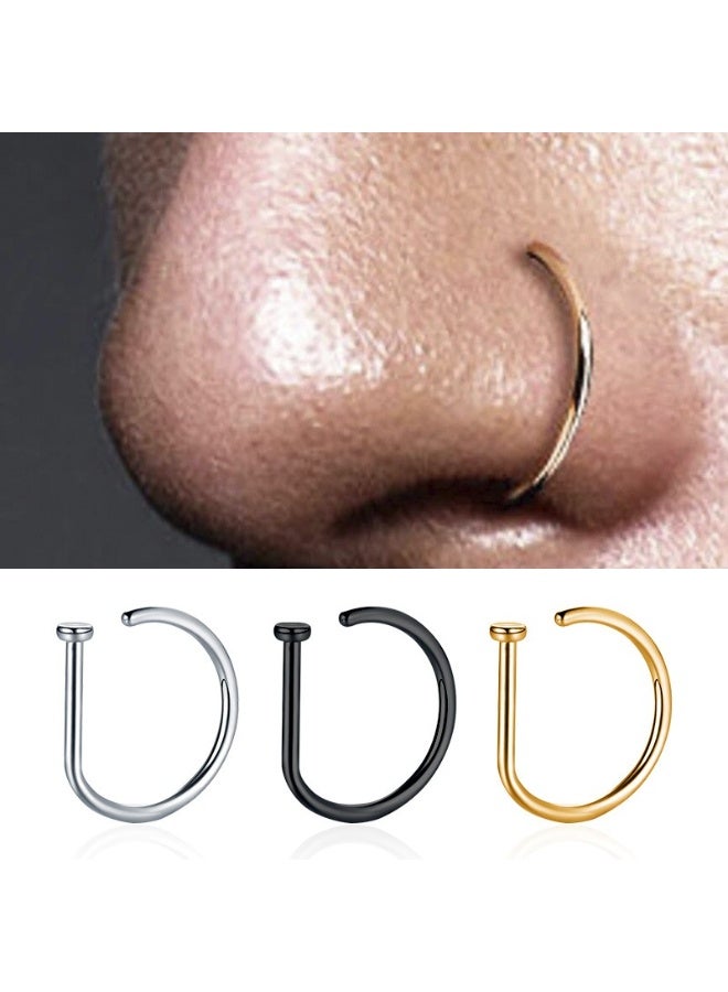 3Pcs Women Fake Piercing Nose Ring ( Gold & Silver & Black ) Hoop Septum Non Piercing Nose Clip Stainless Steel - Image 1