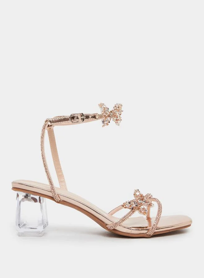 تايك تو Take Two Embellished Butterfly Cross Strap Block Heel Sandals