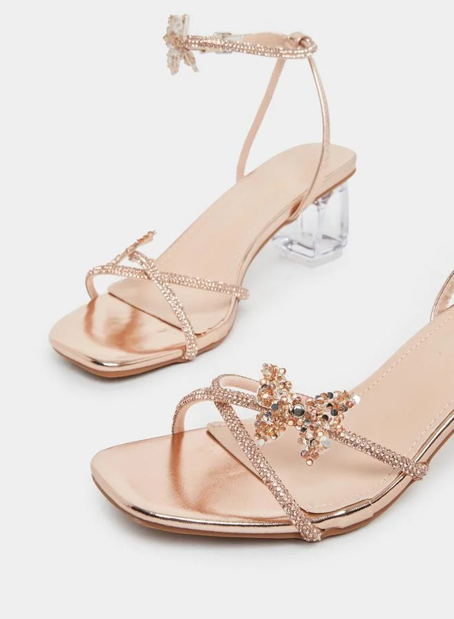 Take Two Take Two Embellished Butterfly Cross Strap Block Heel Sandals