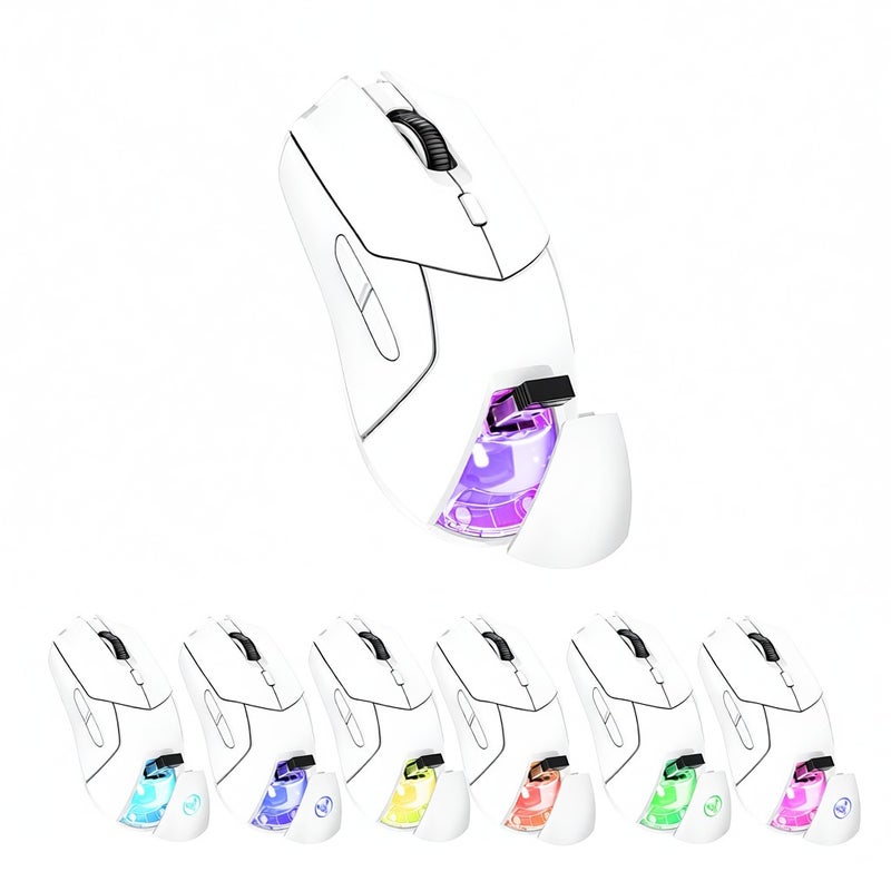 Wireless Gaming Mouse: White, Triple Connection Modes, Ergonomic Side-Button Design, Adjustable 4-Level DPI, Plug And Play, Precision Tracking for Gaming, Office, Multi-Device Users - Image 1