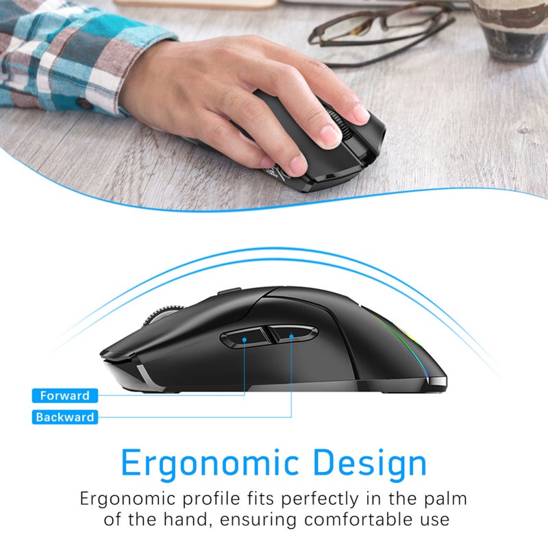 Wireless Gaming Mouse: White, Triple Connection Modes, Ergonomic Side-Button Design, Adjustable 4-Level DPI, Plug And Play, Precision Tracking for Gaming, Office, Multi-Device Users - Image 2