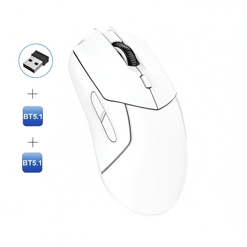 Wireless Gaming Mouse: White, Triple Connection Modes, Ergonomic Side-Button Design, Adjustable 4-Level DPI, Plug And Play, Precision Tracking for Gaming, Office, Multi-Device Users - Image 5