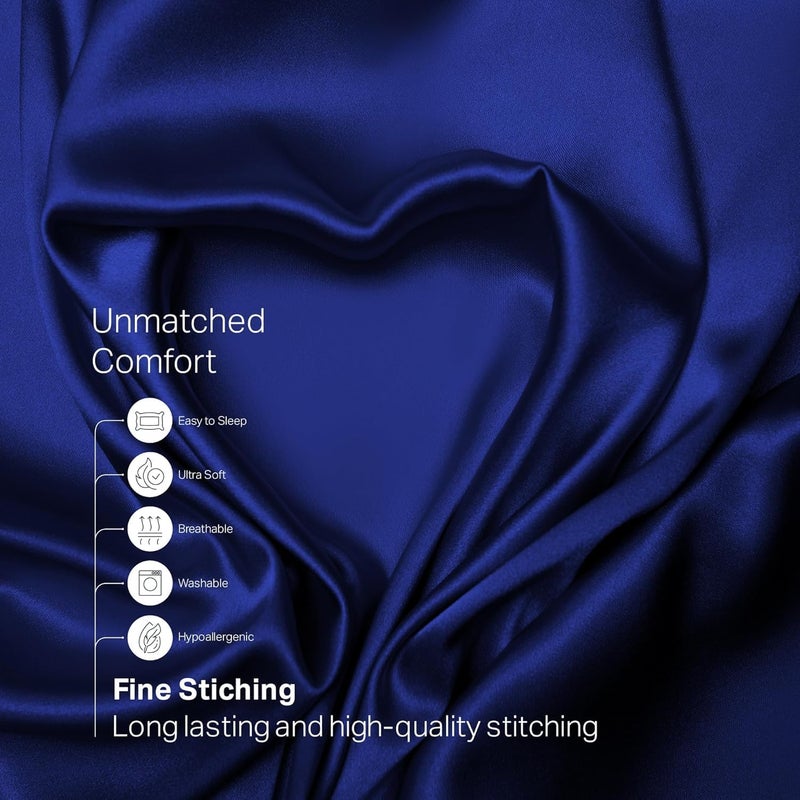 Xpower Silk Bedsheet 3-Piece Set - Luxury Silk Sheets for Superior Comfort and Body Care - Hypoallergenic flat Bed Sheet with 2 Pillowcases (Navy Blue, King (U.S. Standard)) - Image 4