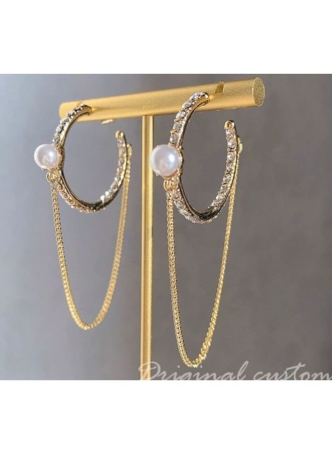 J&J Pearl And Diamond Hoop Earrings  - Image 2