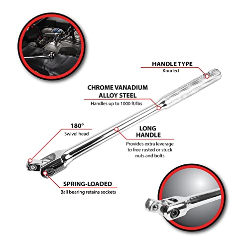 Performance Tool W38118 3/8-in Drive Flex Handle Home Improvement Hand Tool, Silver, 10-Inches - Image 2