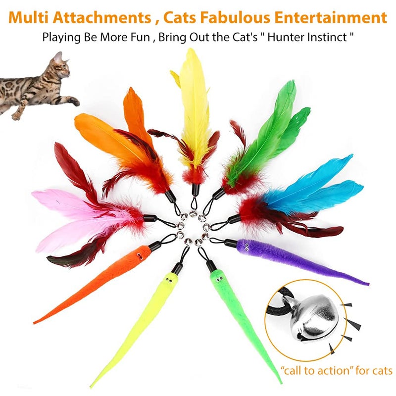 Qpets® ® Cat Teaser Toy,11 Pcs Cats Toys Set with 2 Retractable Teaser Wand & 5 Feather Teaser & 4 Worm Teaser for Kitten to Play Chase Activity Exercise - Image 5