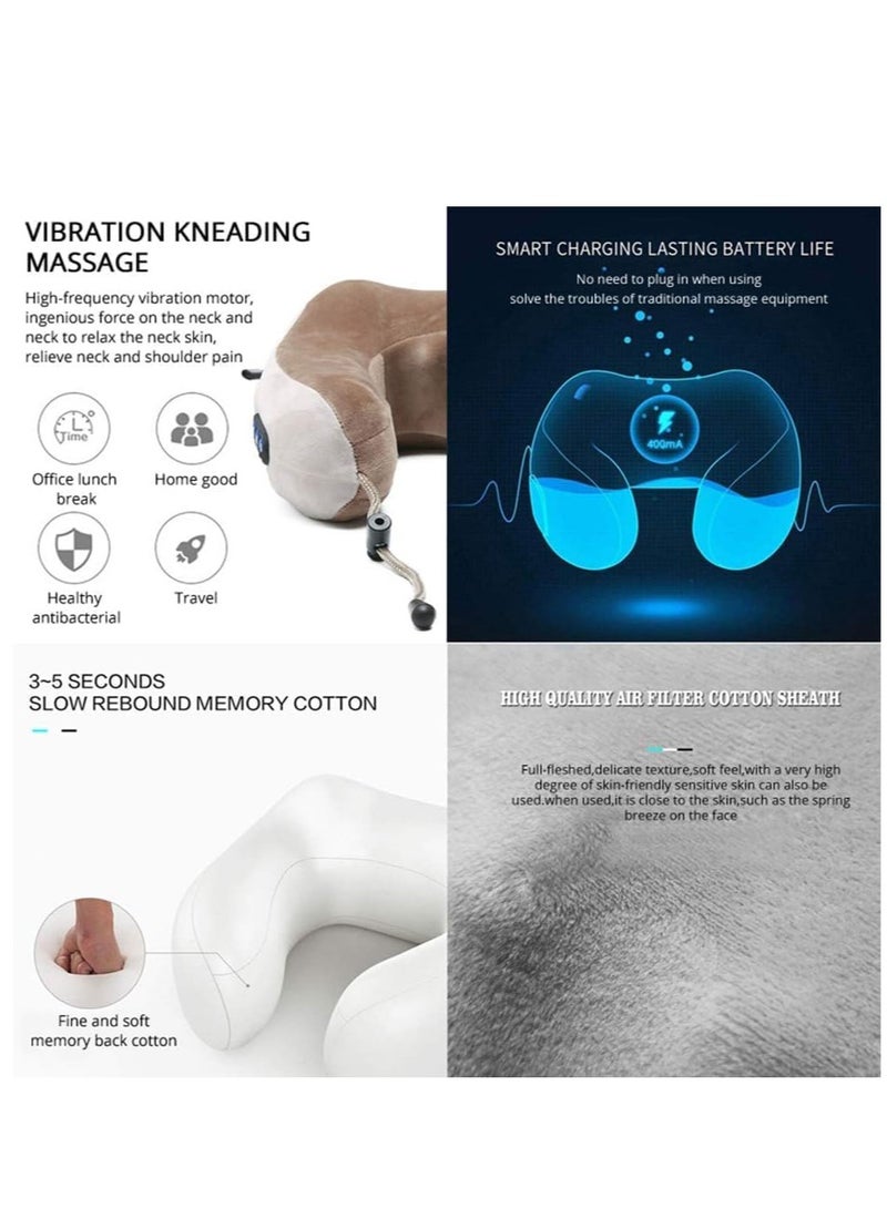 ELTRAZONE وسادة تدليك الرقبة الكهربائية للسفر، وسادة تدليك الرقبة على شكل حرف U من إسفنج الذاكرة مع اهتزازات، لتخفيف آلام الرقبة، للطائرة والقطار والسيارة - Image 4