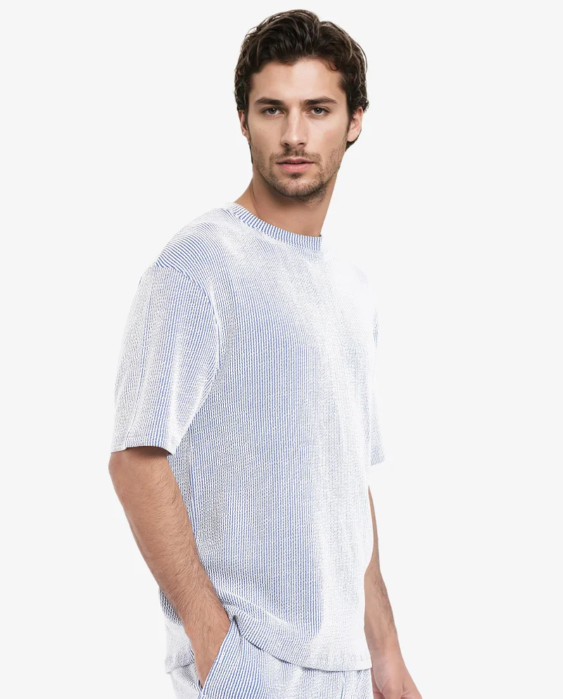 Rare Rabbit Men's Boxy Fit Self Stripe Textured Shirt