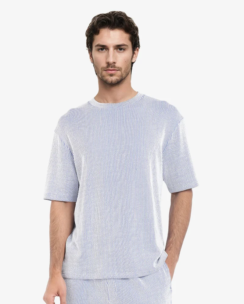 Rare Rabbit Men's Boxy Fit Self Stripe Textured Shirt