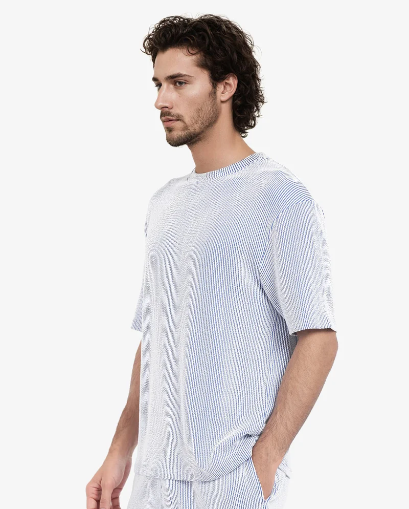 Rare Rabbit Men's Boxy Fit Self Stripe Textured Shirt