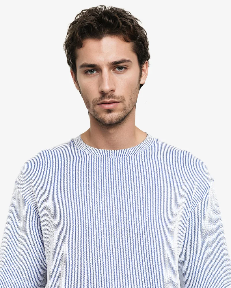 Rare Rabbit Men's Boxy Fit Self Stripe Textured Shirt