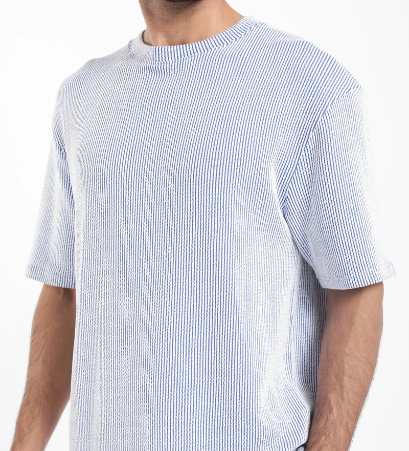 Rare Rabbit Men's Boxy Fit Self Stripe Textured Shirt