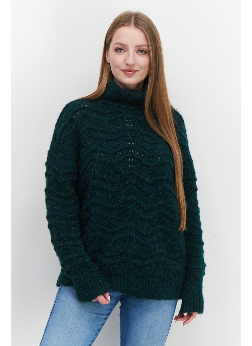 Bloomingdale's - Women High Neck Textured Sweater, Emerald Green - Image 1