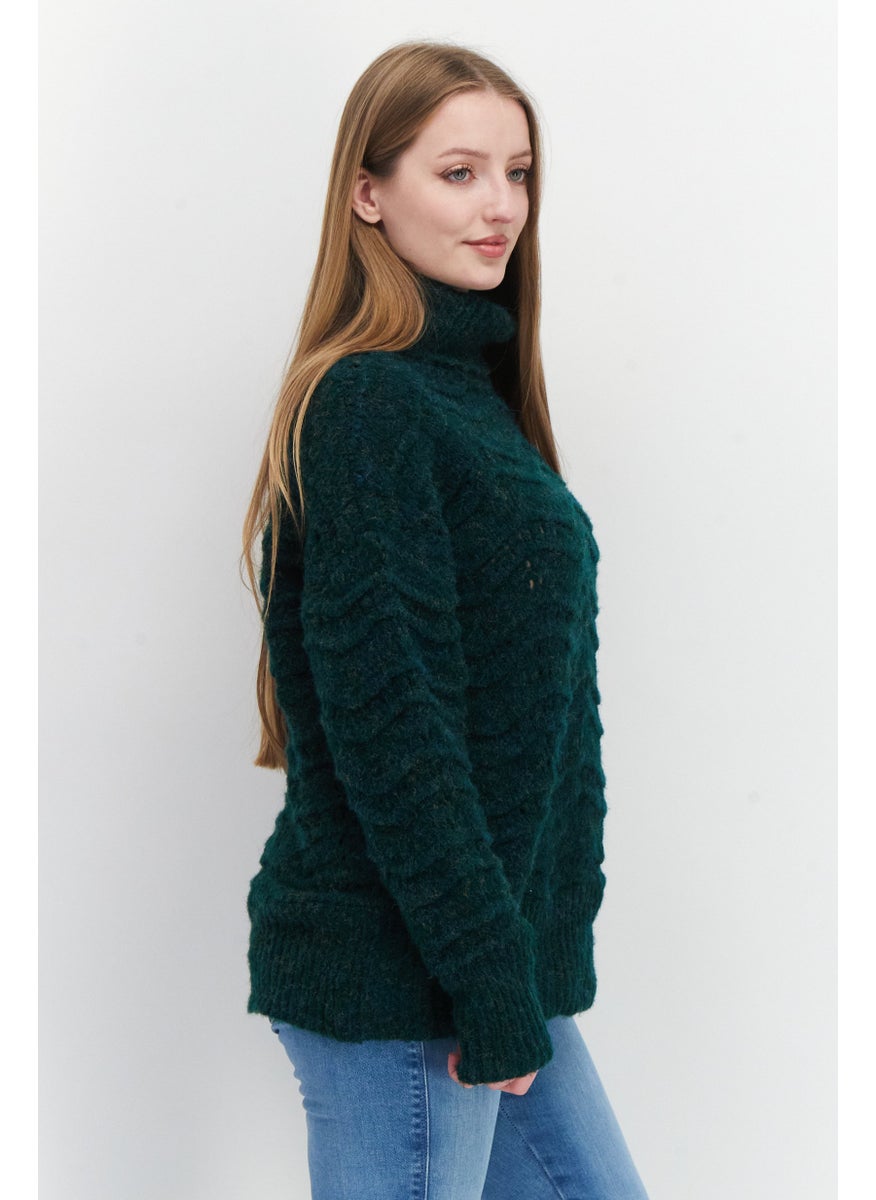 Bloomingdale's - Women High Neck Textured Sweater, Emerald Green - Image 1