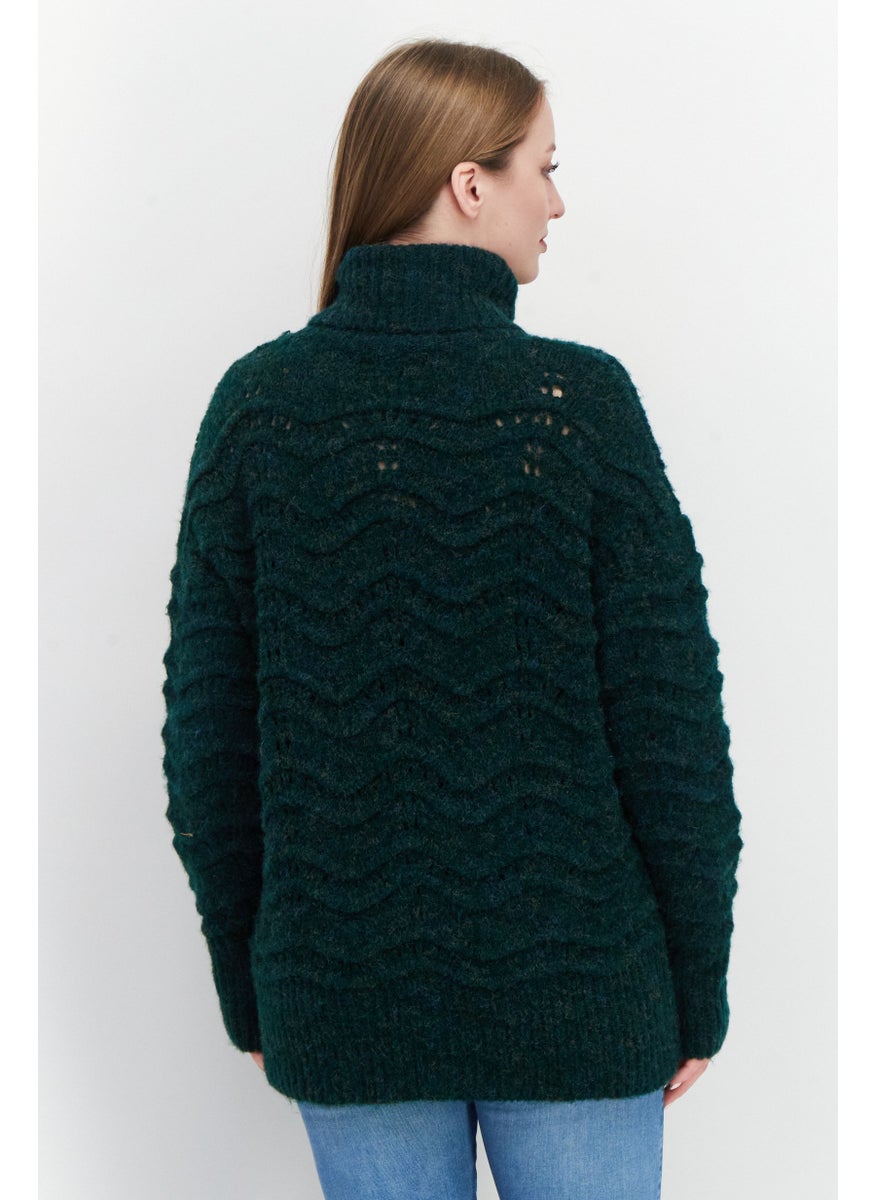 Bloomingdale's - Women High Neck Textured Sweater, Emerald Green - Image 1