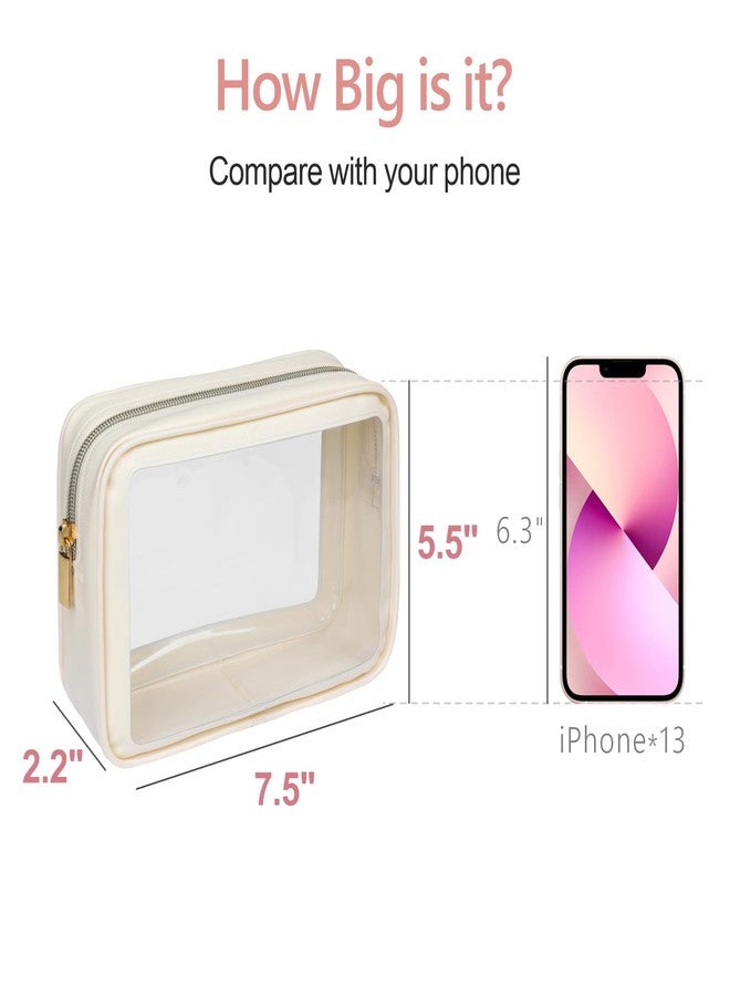 PACKISM Clear Makeup Bag - Soft Plastic Color-Edged TSA Approved Toiletry Bag, Reusable Clear Toiletry Bags with Golden Zipper, Beige - Image 4