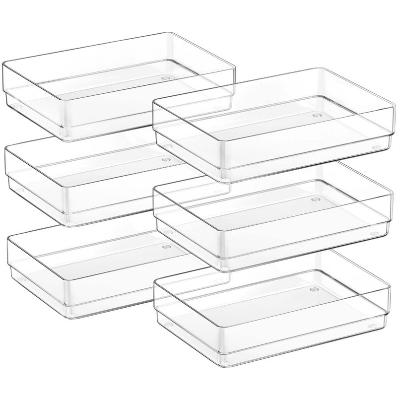 SMARTAKE 6 PCS Clear Plastic Drawer Organizers Set Large Size NonSlip Desk Drawer Organizer Versatile Bathroom and Vanity Drawer Organizer Trays for Makeup Bedroom Office Kitchen Utensils