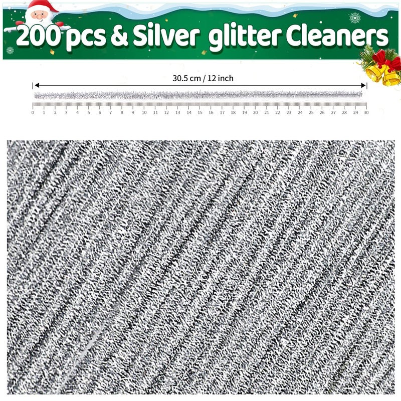 Iooleem 200pcs Silver Glitter Pipe Cleaners, Glitter Chenille Stems, Pipe Cleaners for Crafts, Pipe Cleaner Crafts, Art and Craft Supplies, Christmas Pipe Cleaners. - Image 2