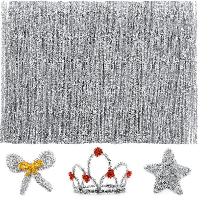 Iooleem 200pcs Silver Glitter Pipe Cleaners, Glitter Chenille Stems, Pipe Cleaners for Crafts, Pipe Cleaner Crafts, Art and Craft Supplies, Christmas Pipe Cleaners. - Image 1