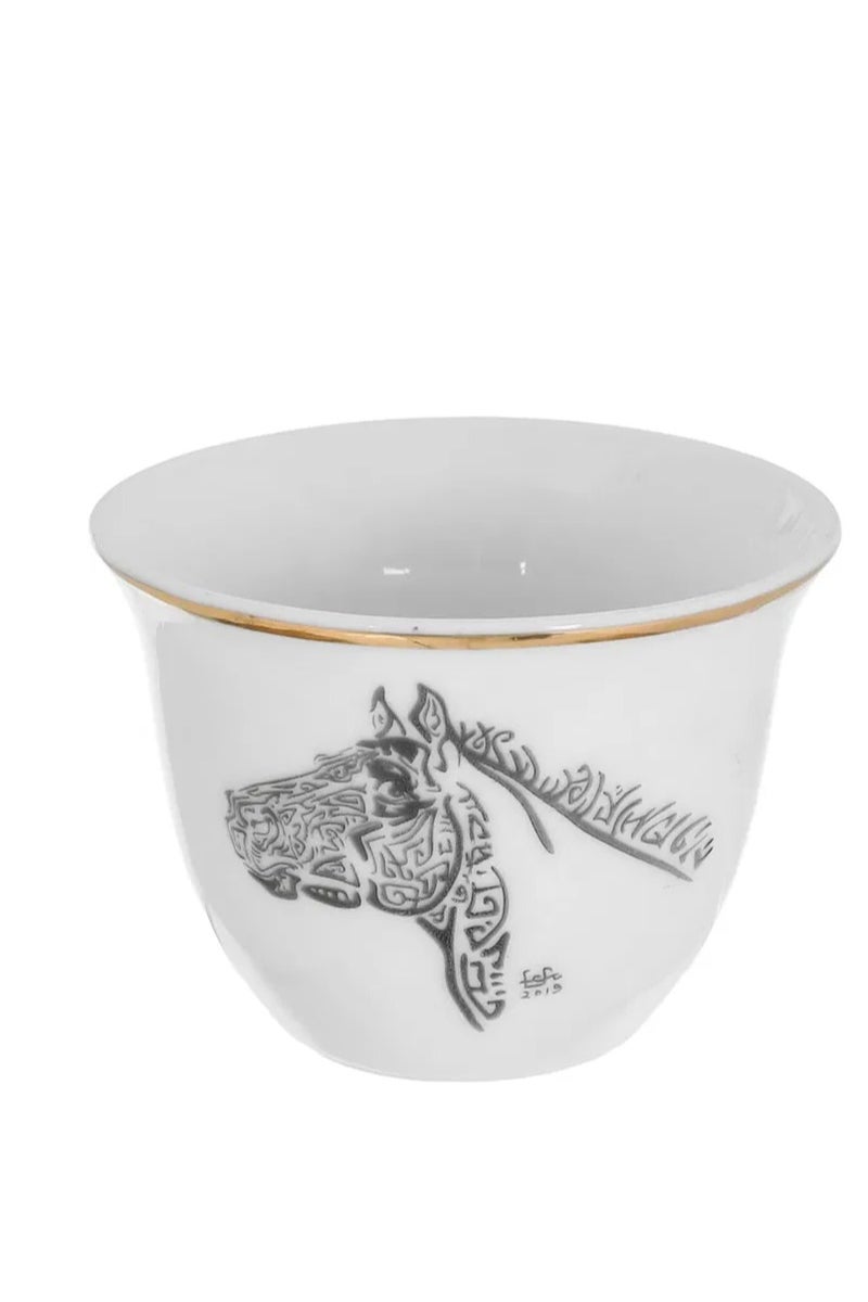 السيف غاليري طقم فناجين قهوة عربي السيف غاليري، 12 قطعة، 90 مل، نقش حصان - بيج - Image 2