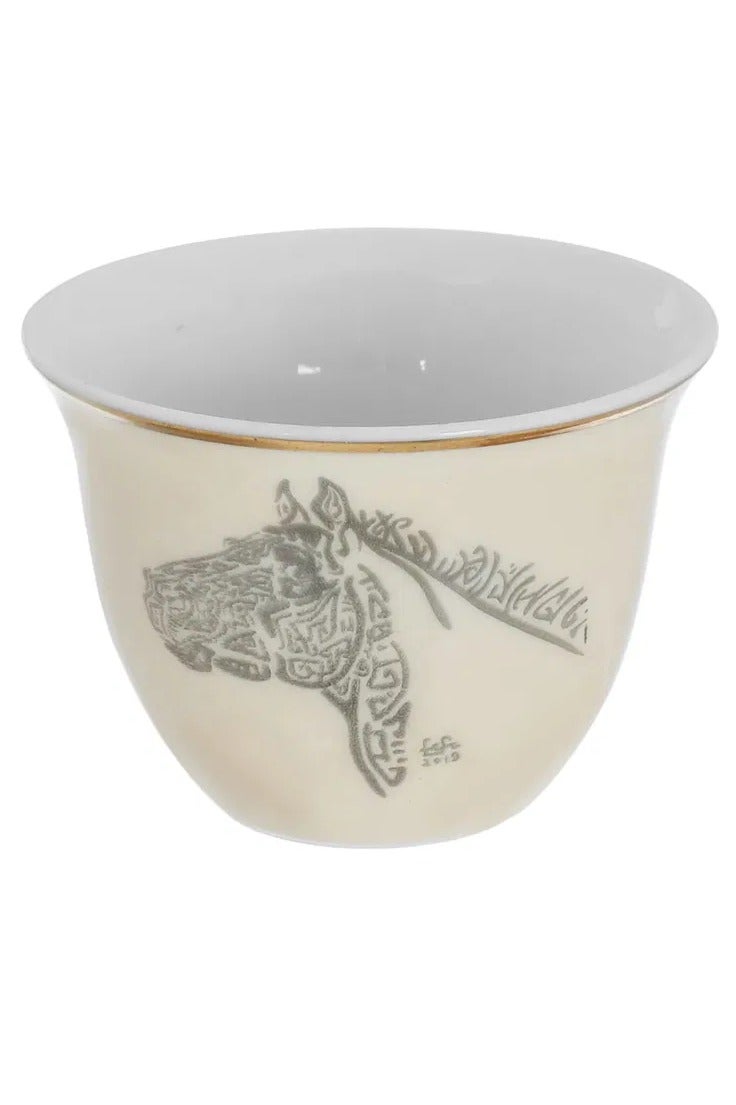 السيف غاليري طقم فناجين قهوة عربي السيف غاليري، 12 قطعة، 90 مل، نقش حصان - بيج - Image 4