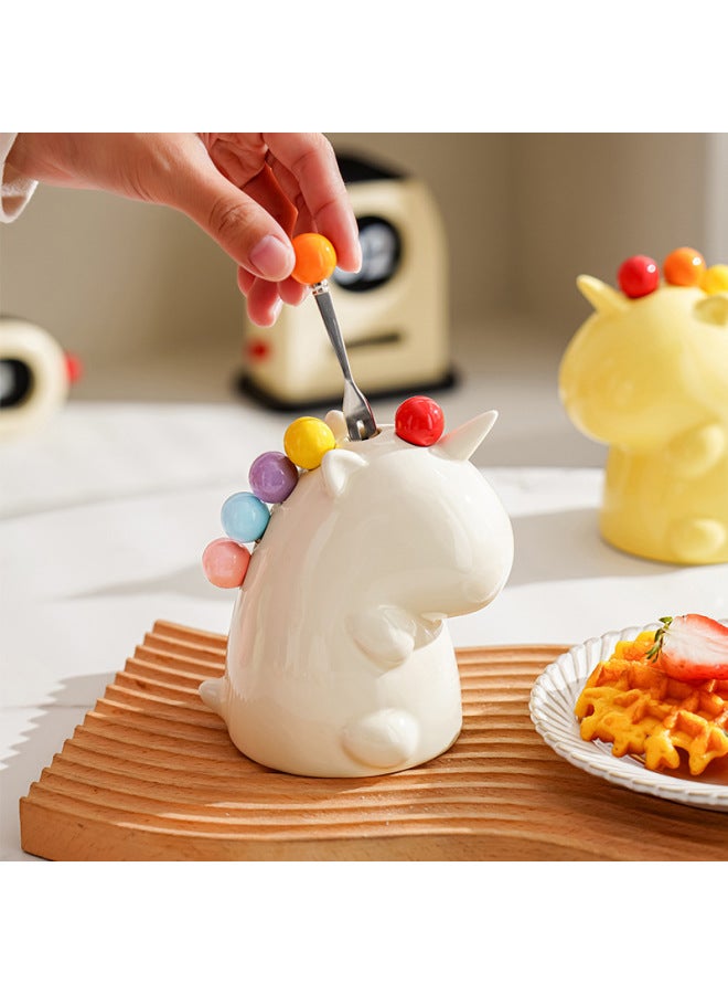 Silver Huaibei Fruit Fork Household Stainless Steel Light Luxury High-end Storage Cans Suit Children's Safe Cute Small Fork-Specifications:Fruit Green Unicorn + 6 Forks