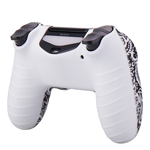 YoRHa Water Transfer Printing Flowers Silicone Cover Skin Case for Sony PS4/slim/Pro Dualshock 4 Controller x 1(White) with Pro Thumb Grips x 8 - Image 4