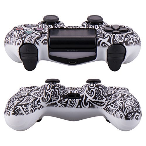 YoRHa Water Transfer Printing Flowers Silicone Cover Skin Case for Sony PS4/slim/Pro Dualshock 4 Controller x 1(White) with Pro Thumb Grips x 8 - Image 5
