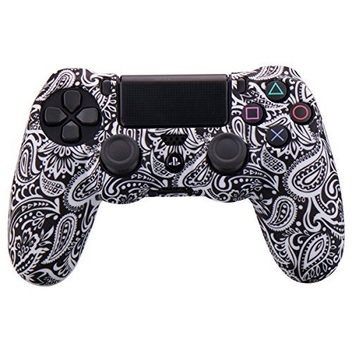 YoRHa Water Transfer Printing Flowers Silicone Cover Skin Case for Sony PS4/slim/Pro Dualshock 4 Controller x 1(White) with Pro Thumb Grips x 8 - Image 3