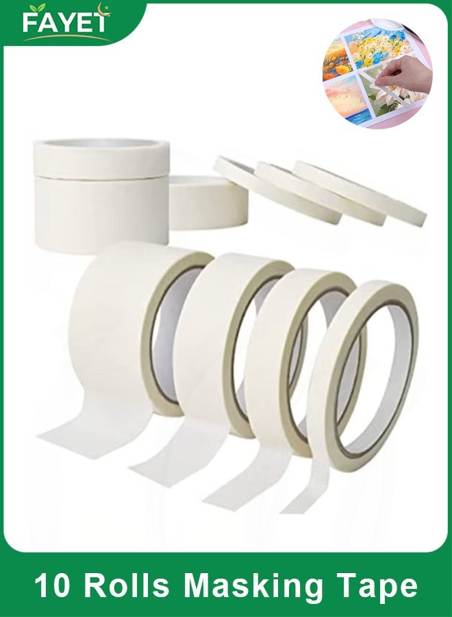 FAYET 10-Roll Masking Tape Set, No Residue Removable Painter’s Tape, Easy Tear Crepe Paper Tape in 4 Widths (5cm/3cm/2cm/1cm) for Painting, Labeling, DIY Crafts, Home and Office - Image 1
