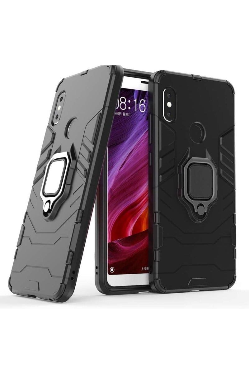 Phone Case Cover Shockproof Silicone + Hard Plastic metal ring Compatible with Redmi Note 6 Pro (Black) - Image 1