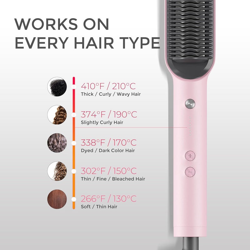 TYMO Hair Straightener Brush, Ring Hair Straightener Comb Straightening Brush for Women with 5 Temps 20s Fast Heating & Dual Voltage, Pink - Image 5