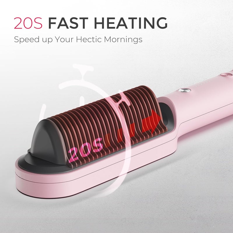 TYMO Hair Straightener Brush, Ring Hair Straightener Comb Straightening Brush for Women with 5 Temps 20s Fast Heating & Dual Voltage, Pink - Image 3