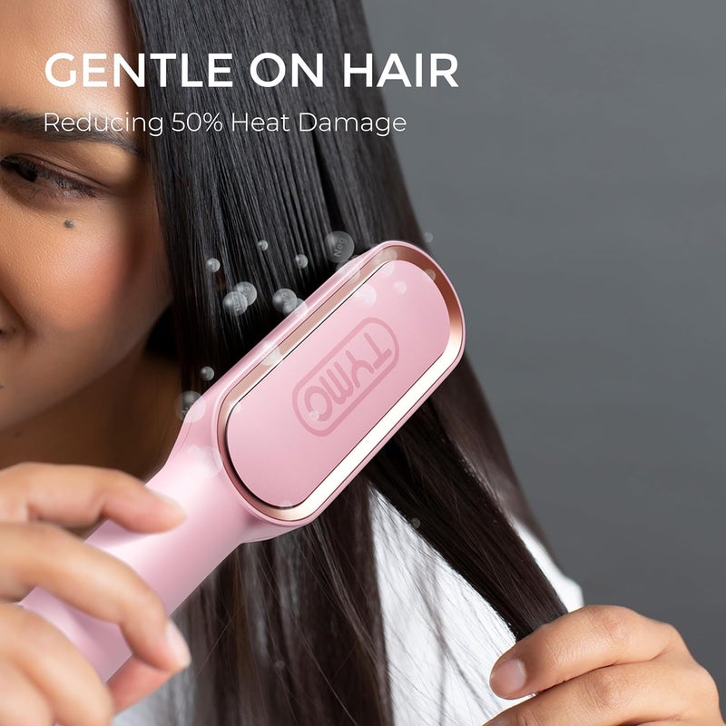 TYMO Hair Straightener Brush, Ring Hair Straightener Comb Straightening Brush for Women with 5 Temps 20s Fast Heating & Dual Voltage, Pink - Image 4