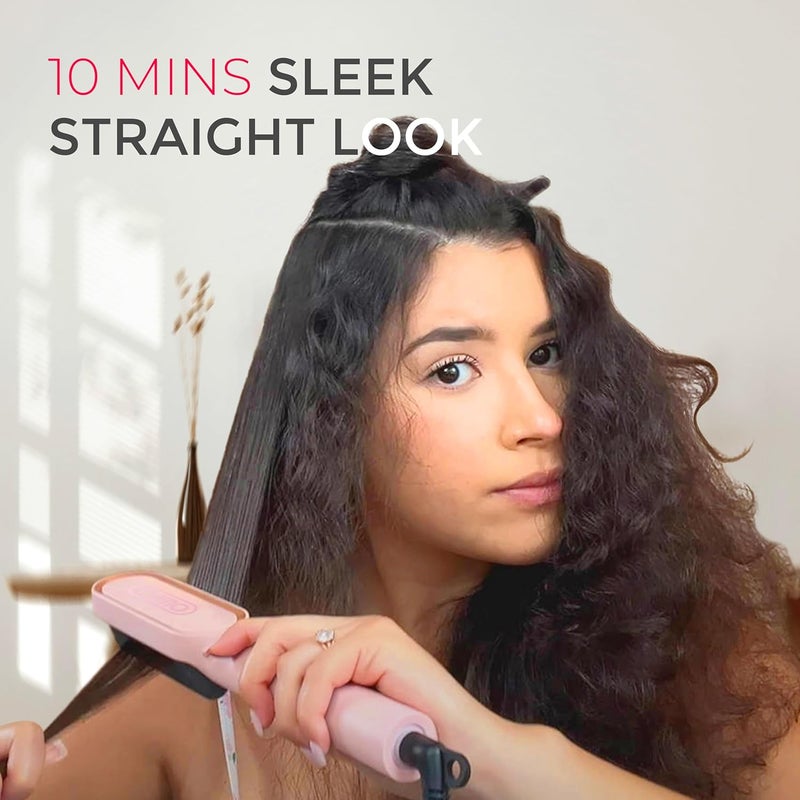 TYMO Hair Straightener Brush, Ring Hair Straightener Comb Straightening Brush for Women with 5 Temps 20s Fast Heating & Dual Voltage, Pink - Image 2