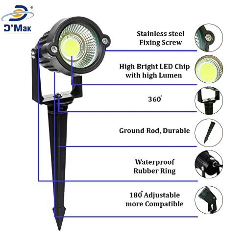 D'Mak 5 Watt LED Waterproof Garden Light, 3000K Outdoor Spotlight with Spike Stand,IP65, Aluminium Body,Set of 1 (Warm White). - Image 4