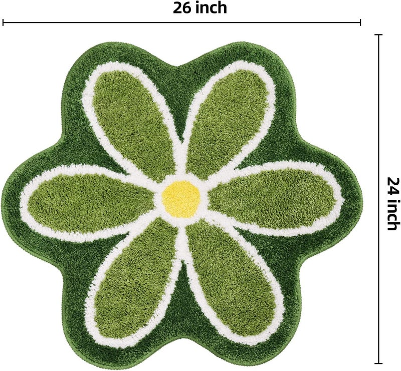 TRUEDAYS Green Flower Bath Mat for Bathroom Floor, Small Anti Slip Water Absorption Bath Rug, Ultra Soft and Fluffy Bathroom Rug, Fun Decorative Machine Washable Bath Mat - Image 3