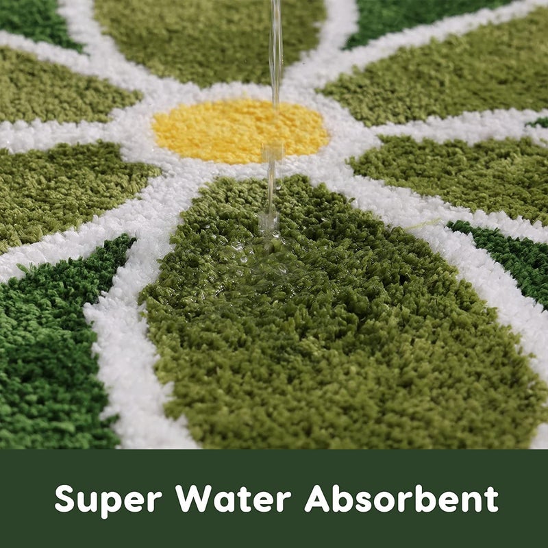 TRUEDAYS Green Flower Bath Mat for Bathroom Floor, Small Anti Slip Water Absorption Bath Rug, Ultra Soft and Fluffy Bathroom Rug, Fun Decorative Machine Washable Bath Mat - Image 4