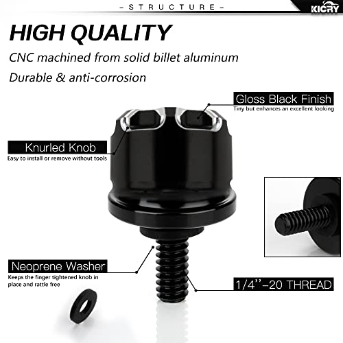 KICRY Seat Bolt Tab Screw Mount Knob Cover For Harley Quick-Release Hardware Kit Black Knurled Billet Aluminum Compatible for Street Glide Road King Electra Dyna Softail 1997-2020(Black-2) - Image 3