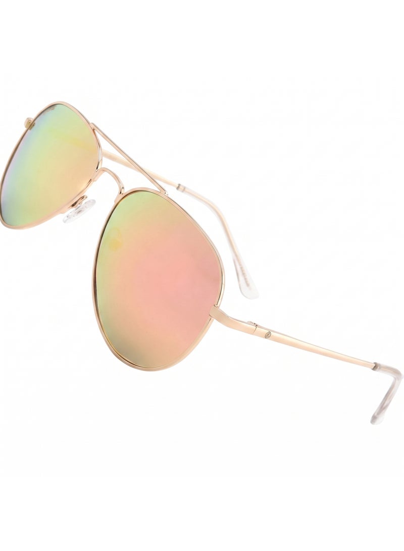 Aviator Sunglasses, Gold Frame with Pink Lenses For Kids - Image 1